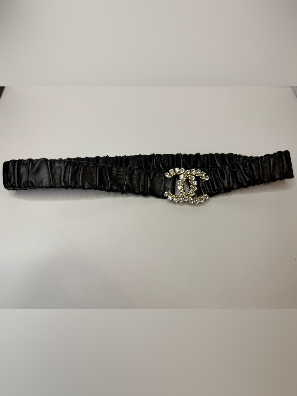 Chanel RARE Crystal CC Ruched Stretch Belt